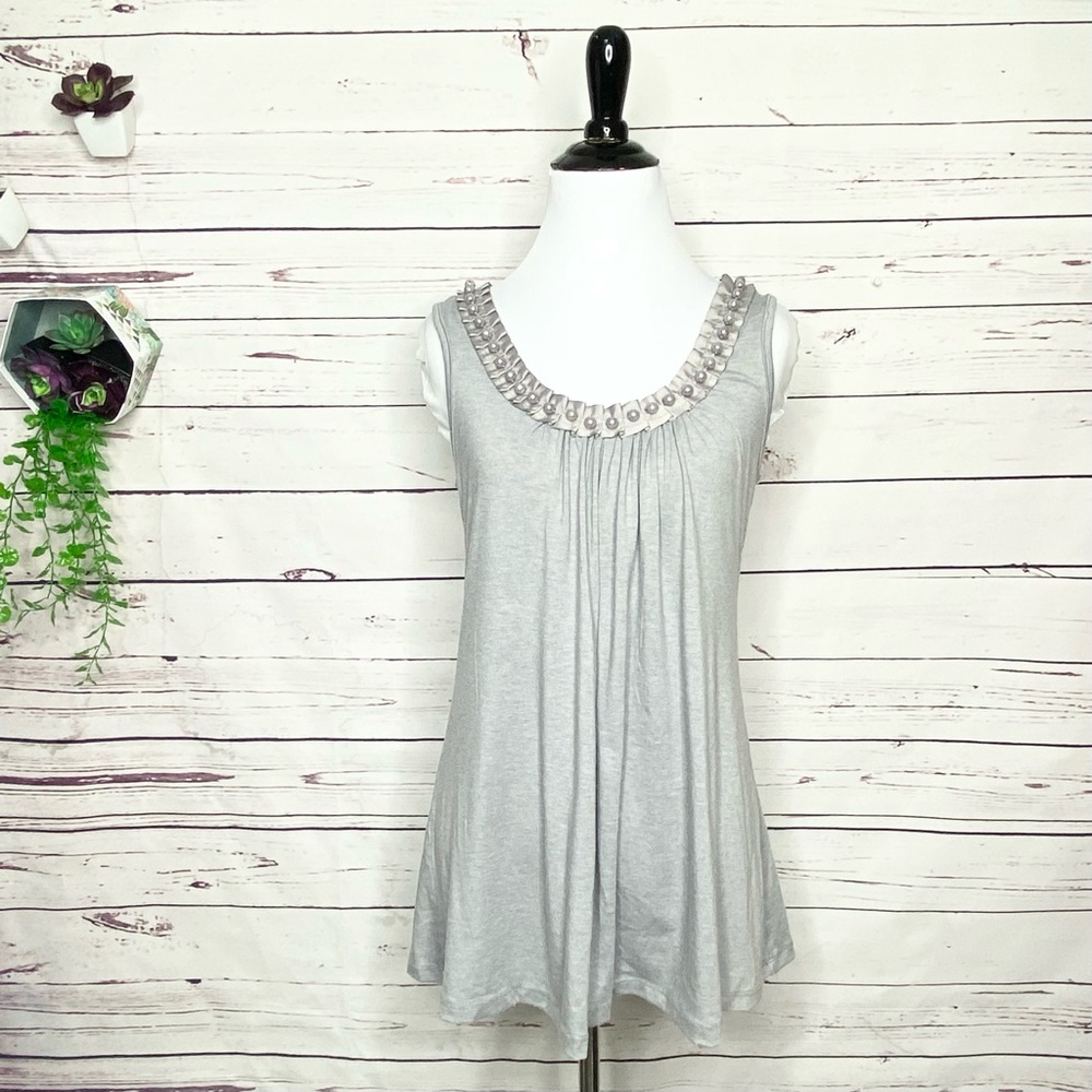 Mon Ami Gray Pearl Collar Sleeveless Dressy Tank Top Size Medium